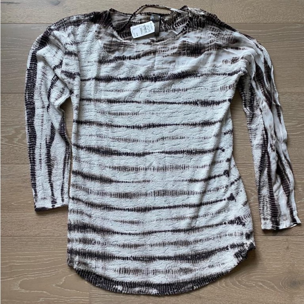 XCVI Womens Tie Dye Tunic Sz S Small Long Sleeve white brown